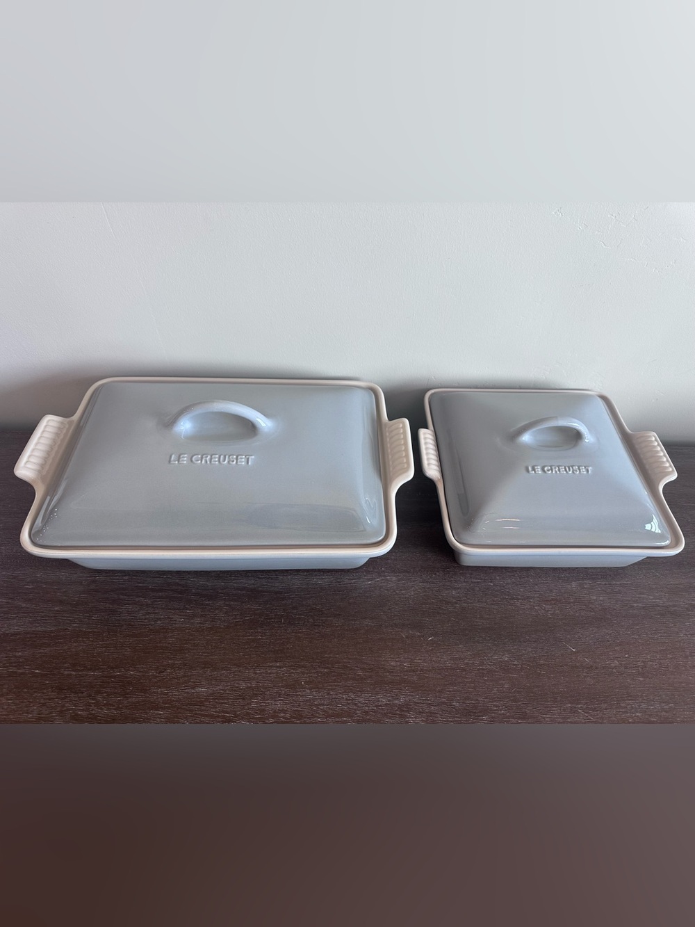 Le Creuset Heritage Stoneware Rectangular Covered Casserole 4 Qt & Square 2 Qt